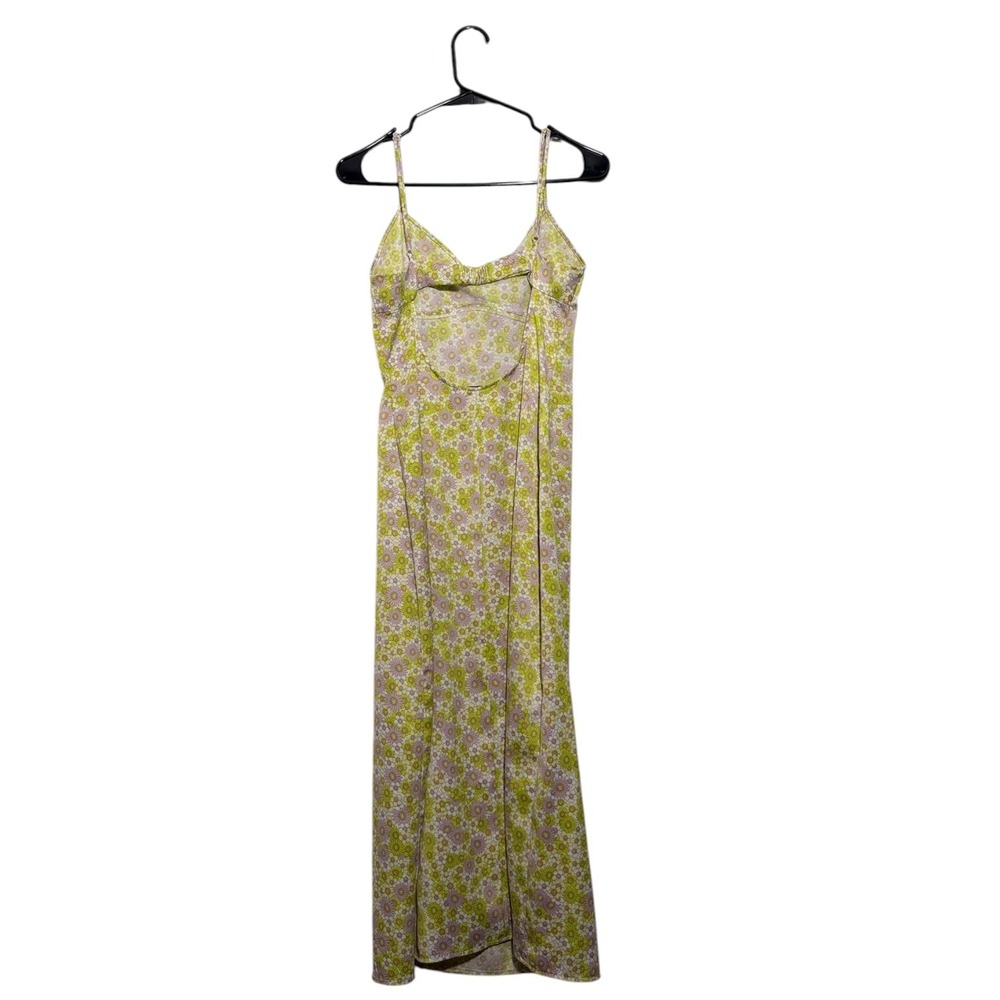 Zara 70's Style Floral Midi Slip Dress Lime Green Pink Daisy Open Back Size M - Picture 4 of 8
